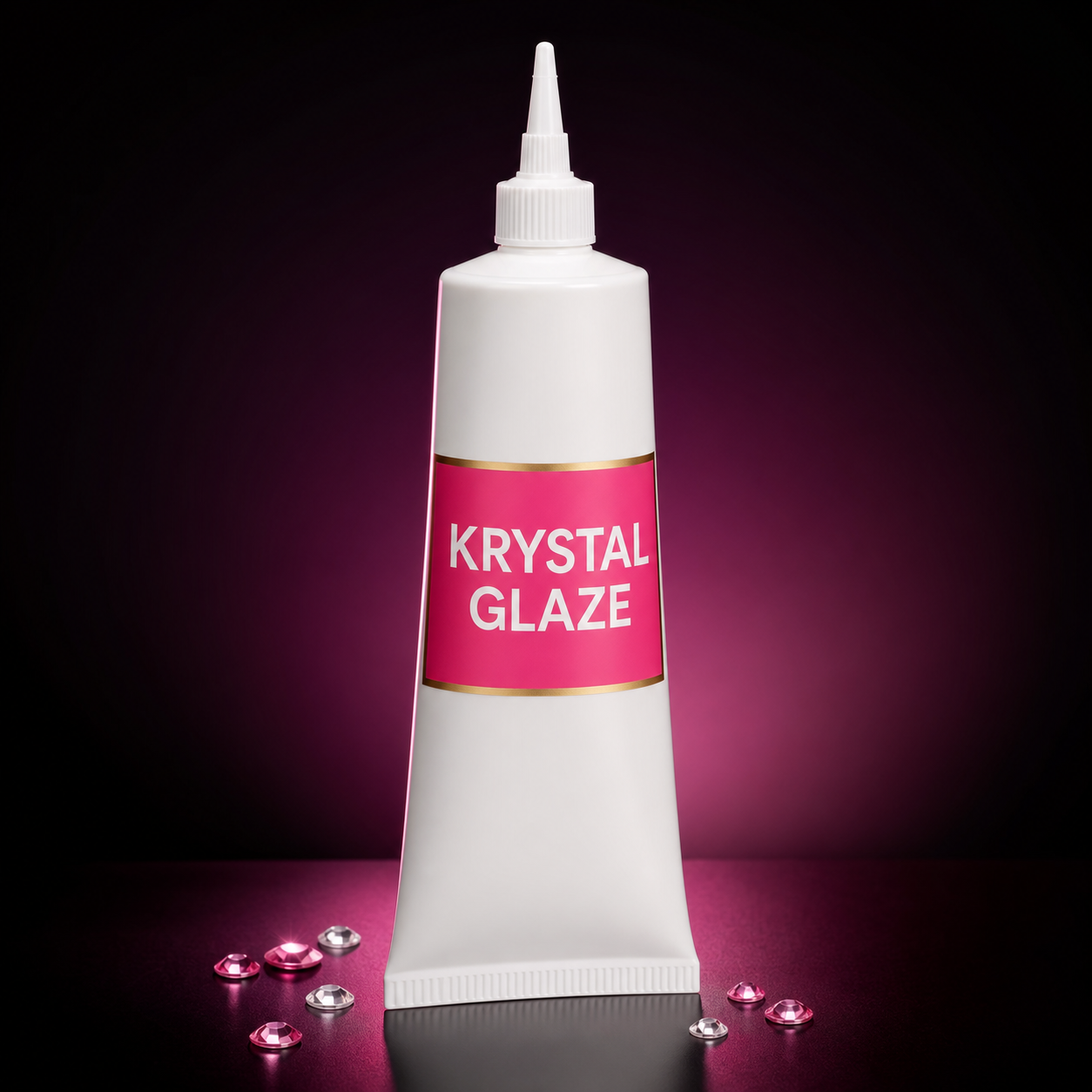Botol lem Krystal Glaze dengan ujung presisi pada latar plum